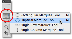 The Elliptical Marquee Tool di Photoshop. Image © 2010 Photoshop Essentials.com.