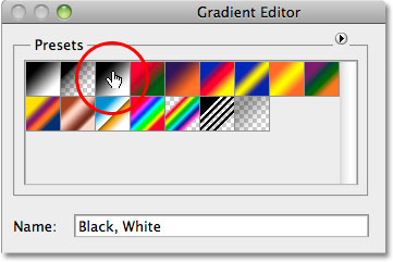 The Gradient Editor di Photoshop. Image © 2010 Photoshop Essentials.com.