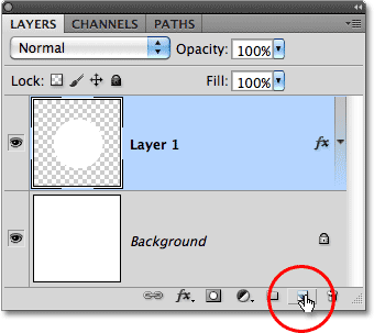 The New Layer icon di panel Layers. Image © 2010 Photoshop Essentials.com.