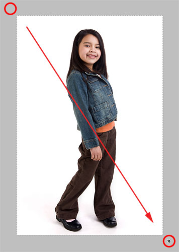 Menyeret Crop Tool di gambar. Image � 2010 Photoshop Essentials.com.