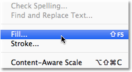 Choosing the Fill command in Photoshop. Image © 2010 Photoshop Essentials.com.