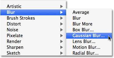 Go to Filter > Blur > Gaussian Blur. Image © 2010 Photoshop Essentials.com.