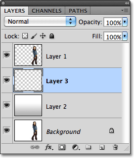 A new layer appears above the gradient layer in the Layers panel. Image © 2010 Photoshop Essentials.com.