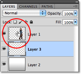 Clicking on the layer preview thumbnail. Image © 2010 Photoshop Essentials.com.