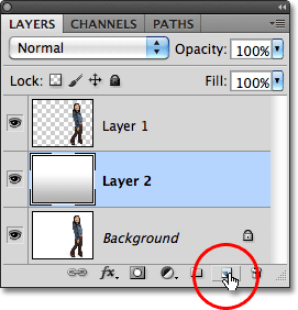 The New Layer icon di panel Layers di Photoshop. Image © 2010 Photoshop Essentials.com.