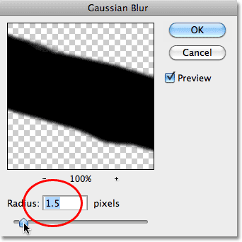 The Gaussian Blur kotak dialog di Photoshop. Image � 2010 Photoshop Essentials.com.