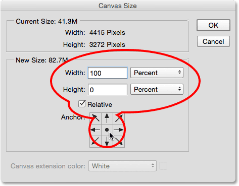 The Canvas Size dialog box in Photoshop. Image © 2015 Photoshop Essentials.com.