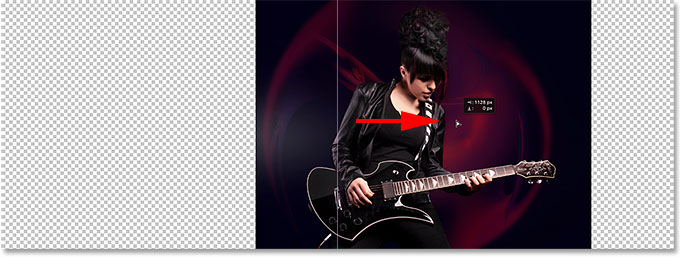 Dragging most of the image to one side of the guide. Image © 2015 Photoshop Essentials.com.