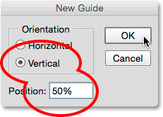 The New Guide dialog box. Image © 2015 Photoshop Essentials.com.