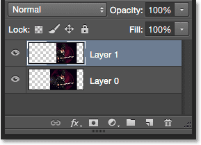 The Layers panel showing the selection copied to a new layer. Image © 2015 Photoshop Essentials.com.