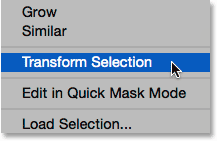 Choosing the Transform Selection command from under the Select menu. Image © 2015 Photoshop Essentials.com.