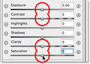 Slider mengklik dua kali di Camera Raw kotak dialog untuk me-reset mereka. Image © 2013 Photoshop Essentials.com