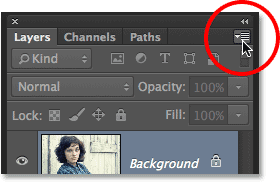 Clicking the Layers panel menu icon. Image © 2013 Photoshop Essentials.com