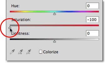 Desaturating the color with the Saturation slider. Image © 2011 Photoshop Essentials.com.