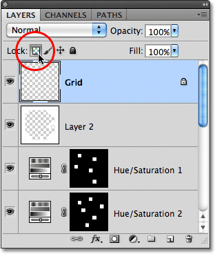 The Lock Transparency icon in the Layers panel in Photoshop. Image © 2011 Photoshop Essentials.com.