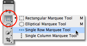 Photoshop Single Row Marquee Tool. Image © 2011 Photoshop Essentials.com.