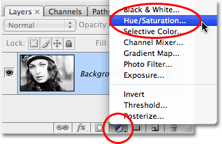 The New Adjustment Layer icon di Photoshop. Gambar © 2008 Photoshop Essentials.com.