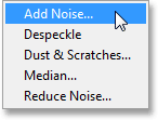 Memilih Add Noise filter pada Photoshop. Image © 2013 Photoshop Essentials.com