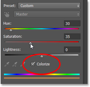 Hue / Saturation pilihan di panel Properties. Image © 2013 Photoshop Essentials.com