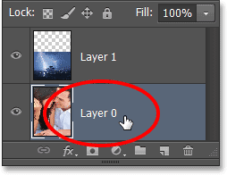 Фоновый слой теперь называется Layer 0. Изображение © 2013 Photoshop Essentials.com