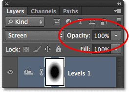 Pilihan Opacity di panel Layers. Image © 2012 Photoshop Essentials.com