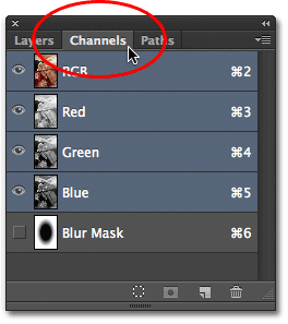 Saluran panel di Photoshop CS6. Image © 2012 Photoshop Essentials.com