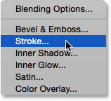 Choosing a Stroke layer style. Image © 2014 Photoshop Essentials.com.