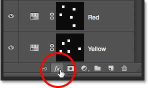 Clicking the Layer Styles icon in the Layers panel. Image © 2014 Photoshop Essentials.com.