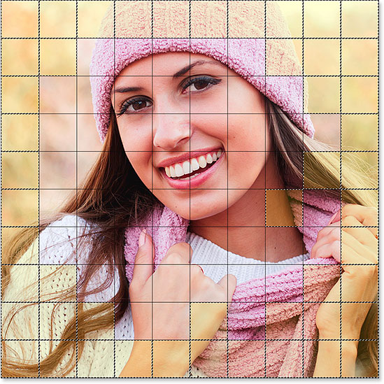 All squares around the outer edges of the grid are now selected. Image © 2014 Photoshop Essentials.com.