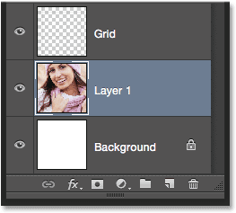 The Layers panel showing the photo between the Background and Grid layers. Image © 2014 Photoshop Essentials.com.