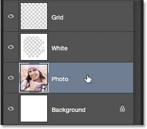 Selecting the Photo layer in the Layers panel. Image © 2014 Photoshop Essentials.com.