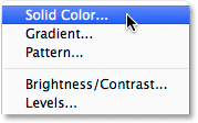 Choosing a Solid Color fill layer. Image © 2014 Photoshop Essentials.com.