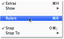 Selecting Rulers from the View menu in Photoshop. Image © 2014 Photoshop Essentials.com.