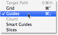 Turning off the guides by going to the View menu, choosing Show, then choosing Guides. Image © 2014 Photoshop Essentials.com.