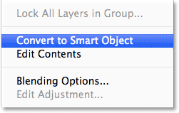 Memilih Convert to Smart Object dari menu panel Layers. Image © 2013 Photoshop Essentials.com