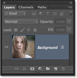 Panel Layers di Photoshop CS6 menunjukkan layer Background. Image © 2013 Photoshop Essentials.com