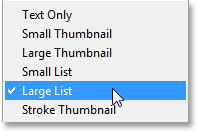 Choosing Large List from the Brush Preset Picker menu. Image © 2013 Photoshop Essentials.com