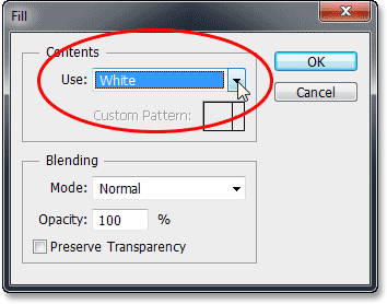 The Fill command dialog box. Image © 2013 Photoshop Essentials.com