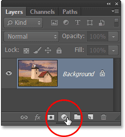 Mengklik Baru Isi atau ikon Adjustment Layer di Photoshop CS6. Image © 2013 Photoshop Essentials.com