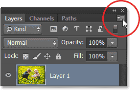 При нажатии на значок меню для панели Layers. Image © 2013 Photoshop Essentials.com