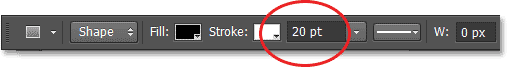 Установка начальный размер 20pt для инсульта вокруг формы. Image © 2013 Photoshop Essentials.com