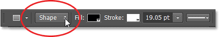Mengatur Mode Tool untuk Rectangle Tool untuk Shape. Image © 2013 Photoshop Essentials.com