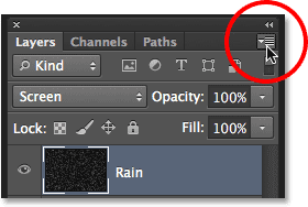 Clicking the Layers panel menu icon. Image © 2013 Photoshop Essentials.com