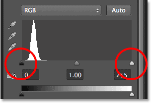 The Levels black point and white point sliders. Image © 2013 Photoshop Essentials.com