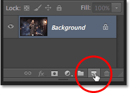 Clicking the New Layer icon in the Layers panel. Image © 2013 Photoshop Essentials.com