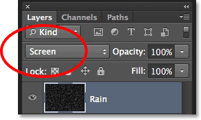 Changing the layer blend mode from Normal to Screen. Image © 2013 Photoshop Essentials.com