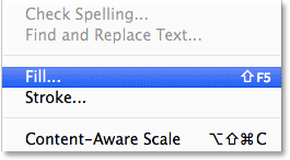 Selecting the Fill command from the Edit menu in Photoshop. Image © 2013 Photoshop Essentials.com