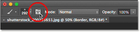 Clicking the Brush panel toggle icon. Image © 2014 Photoshop Essentials.com.