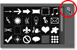 Clicking the menu icon for the Custom Shape Picker. Image © 2014 Photoshop Essentials.com.