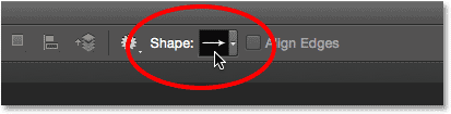 Clicking the shape preview thumbnail in the Options Bar. Image © 2014 Photoshop Essentials.com.